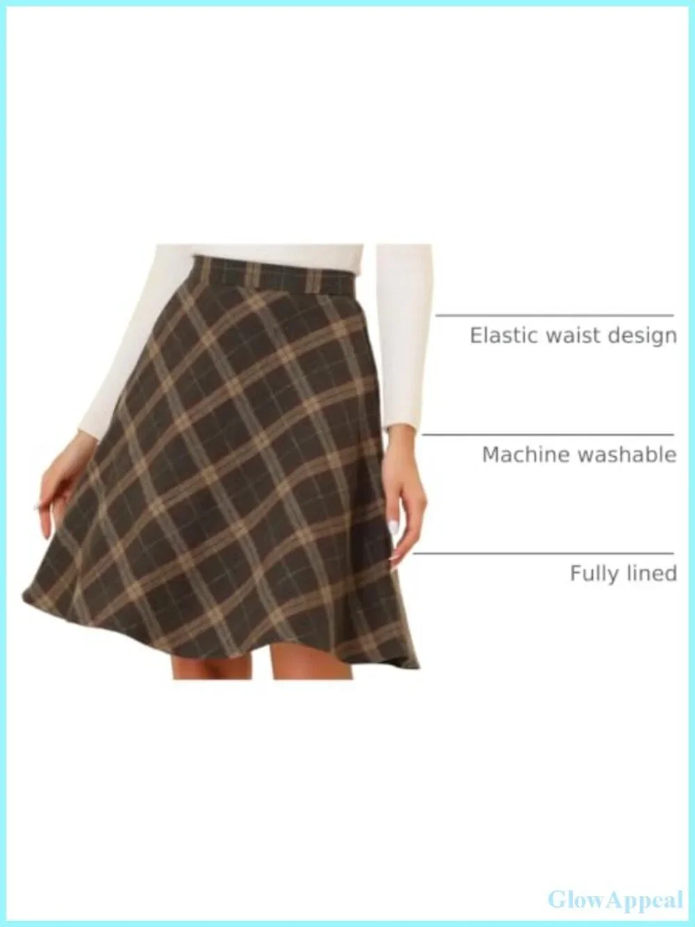 Vintage Tartan Plaid A-Line Skirt with Elastic Waist
